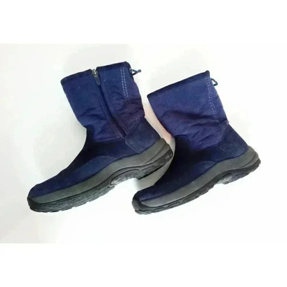 L.L. Bean Womens Winter Boots Blue Black Suede Mid Calf Flat Heel Pull On 6.5 M - Picture 6 of 10